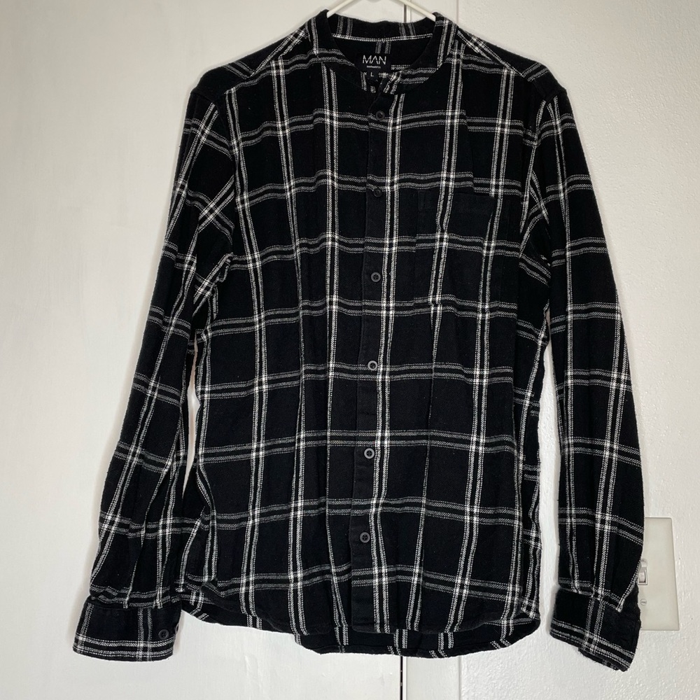Men’s Long Sleeve Flannel Shirt (Black & White) size Large